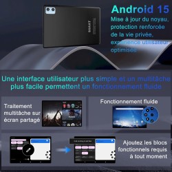 Tablette Android 15 avec 64Go ROM (2TB TF Extensible), 10 Pouces, WiFi 6, 8-Cores, GMS, 8MP+5MP, Widevine L1, Play Store, Tablet