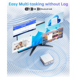 NiPoGi Essenx E2 Mini PC W-11 Pro, Ιntel Alder Lake-N95(jusqu'à 3,40 GHz), 16 Go DDR4 512 Go M.2 SSD Mini Ordinateur de Bureau, 