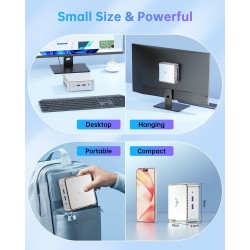 NiPoGi Essenx E2 Mini PC W-11 Pro, Ιntel Alder Lake-Ν95(jusqu'à 3,4 GHz), 16 Go DDR4 256 Go M.2 SSD Mini Ordinateur de Bureau, D
