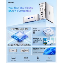 NiPoGi Essenx E2 Mini PC, Ιntel Alder Lake-N95(jusqu'à 3,4 GHz), 16 Go DDR4 1024 Go M.2 SSD Mini Ordinateur de Bureau, Double Wi