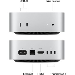 Apple Mac Mini Ordinateur de Bureau avec Puce M4, CPU 10 cœurs et GPU 10 cœurs : Conçu pour Apple Intelligence, 16Go de mémoire 