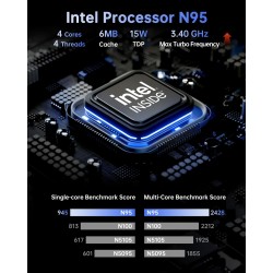 NiPoGi Essenx E1 Mini PC W-11 Pro Ιntel Alder Lake N95 (Max 3,4 GHz) 16Go DDR4+256 Go SSD, Ordinateur de Bureau Dual Display 4K@
