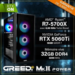 Greed®MK2 Power - High End PC Gamer - AMD Ryzen 7 5700X + Nvidia Geforce RTX 5060 Ti 16GB- Ordinateur RGB Ultra Rapide + PC Gami
