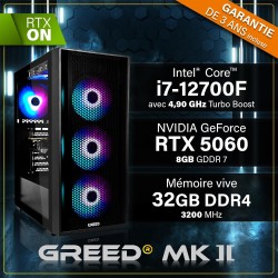 Greed® MK2 - High End PC Gamer - Intel Core i7 12700F + Nvidia Geforce RTX 5060 - Ordinateur RGB Ultra Rapide + PC Gaming 4K Ray
