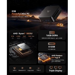 NiPoGi E3B Mini PC AMD Ryzen 7 5825U 16 Go DDR4 / 512 Go SSD Micro Ordinateur Bureau, Graphique Radeon RX Vega 8, DP + HDMI 4K, 