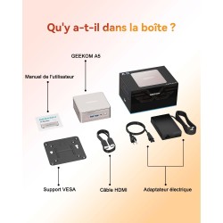 GEEKOM A5 Mini PC avec AMD Ryzen 7 5825U (jusqu'à 4.5GHz) NUC Mini Ordinateur de Bureau, 16 Go RAM 512Go SSD, Mini PC Windows 11