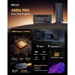 NiPoGi AM06 Pro Mini PC, АMD Ryzen 7 5825U(8C/16T, 4,50 GHz), 16Go DDR4 512Go M.2 SSD Mini Ordinateur de Bureau, AMD Radeon Grap
