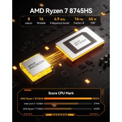 GEEKOM A8 Mini PC avec AMD Ryzen 7 8745HS, 32 Go DDR5 1To SSD, 6X USB | Affichage 8K | Windows 11 Pro | Mini Computer Compact av