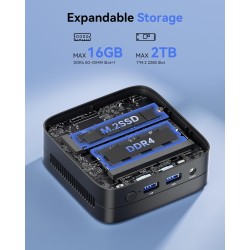 NiPoGi Pinova P1 Mini PC AΜD Ryzen 4300U W11 Pro(4C/4T,Max 3,7GHz,Mieux Que 3500U/N150/N97) 8Go DDR4 RAM+256Go SSD,4K@60Hz Tripl