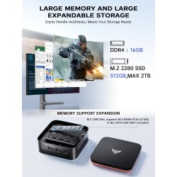 Acemagician mini pc, alder lake-n ν95 jusqu'à 3,4 ghz,16 go ddr4 512 go m.2 ssd micro ordinateur de bureau, 4k uhd, wlan, bleuto