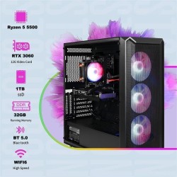 STGsivir PC Gamer Fixe,Ordinateur Gaming,GeForce RTX 3060 12G GDDR6,Ryzen 5 5500 up to 4.2Ghz,32Go DDR4,1To SSD,WiFi 6,BT5.0,Ven