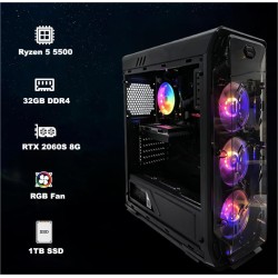 STGsivir PC Gamer Fixe,Ordinateur Gaming,GeForce RTX 2060 Super 8Go GDDR6,Ryzen 5 5500 up to 4.2Ghz,32Go DDR4,1To SSD,WiFi 6,BT5