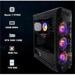 STGsivir PC Gamer Fixe,Ordinateur Gaming,GeForce RTX 3060 12Go GDDR6,Ryzen 7 5700X up to 4.6Ghz,32Go DDR4,1To SSD,WiFi 6,BT5.0,V