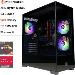 Cyberpowerpc wyvern gaming pc - amd ryzen 5 5500, amd radeon rx 9060 xt 8gb, 16gb ram, 1tb nvme ssd, 650w 80+ psu, wi-fi, window