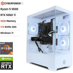 Cyberpowerpc wyvern gaming pc - amd ryzen 5 5500, nvidia rtx 5060 ti 8gb, 16gb ram, 1tb nvme ssd, 650w 80+ psu, wi-fi, windows 1