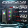 Basic Gaming PC - Ordinateur avec AMD Ryzen 7 5700G avec 4,6 GHz | Radeon Vega 8 | 32GO DDR4 RAM | 1TB SSD | Silent Water Coolin