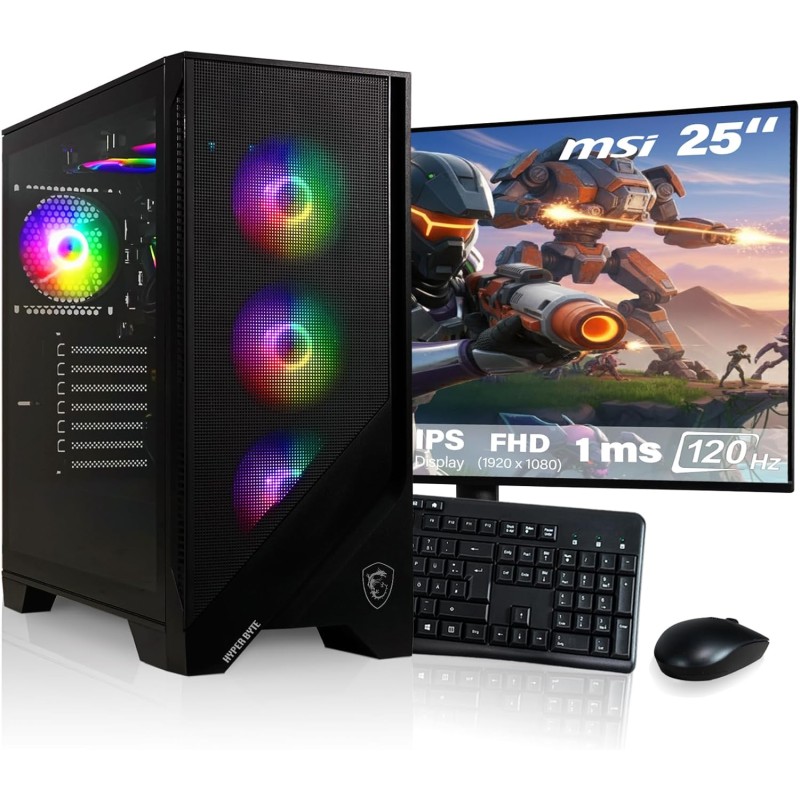PC Gaming - Kit Complet avec AMD Ryzen 7 5700G | Vega 8 | 32 Go DDR4 RAM | SSD 1 to | Watercooling | Moniteur/Ecran 25 Pouces | 
