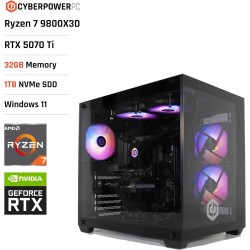 CyberpowerPC Luxe PC Gamer - AMD Ryzen 7 9800X3D, Nvidia RTX 5070 Ti 16Go, RAM 32Go, SSD NVMe 1To, 750W 80+ PSU, Wi-FI, Refroidi