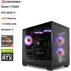 CyberpowerPC Luxe PC Gamer - AMD Ryzen 7 5700X, Nvidia RTX 5070 Ti 16Go, RAM 32Go, SSD NVMe 1To, 750W 80+ PSU, Wi-FI, Refroidiss