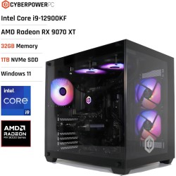 CyberpowerPC Luxe PC Gamer - Intel Core i9-12900KF, AMD Radeon RX 9070 XT 16GB, RAM 32Go, SSD NVMe 1To, 750W 80+ PSU, Wi-FI, Ref