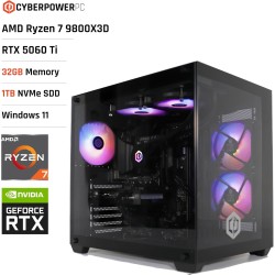 CyberpowerPC Luxe PC Gamer - AMD Ryzen 7 9800X3D, Nvidia RTX 5060 Ti 8GB, RAM 32Go, SSD NVMe 1To, 650W 80+ PSU, Wi-FI, Refroidis