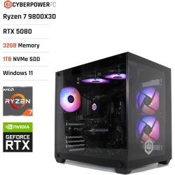 CyberpowerPC Luxe PC Gamer - AMD Ryzen 7 9800X3D, Nvidia RTX 5080 16Go, RAM 32Go, SSD NVMe 1To, 850W 80+ PSU, Wi-FI, Refroidisse