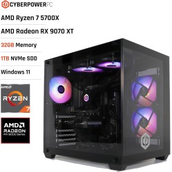 CyberpowerPC Luxe PC Gamer - AMD Ryzen 7 5700X, AMD Radeon RX 9070 XT 16GB, RAM 32Go, SSD NVMe 1To, 750W 80+ PSU, Wi-FI, Refroid