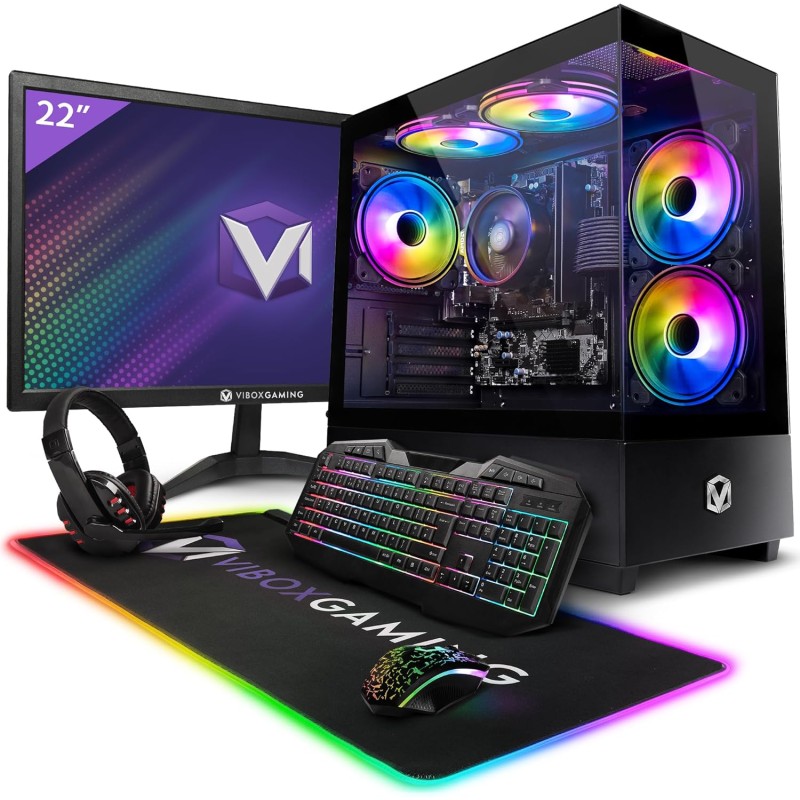 VIBOX VI-72 PC Gamer Complet • 22" Écran • AMD Ryzen 3 3200G 4,0 GHz • Radeon Vega 8 • 16 Go RAM • 480 Go SSD • Windows 11 • WiF