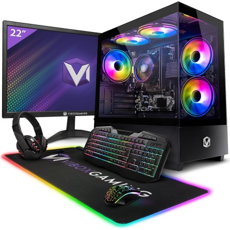 VIBOX VI-72 PC Gamer Complet • 22" Écran • AMD Ryzen 3 3200G 4,0 GHz • Radeon Vega 8 • 16 Go RAM • 480 Go SSD • Windows 11 • WiF