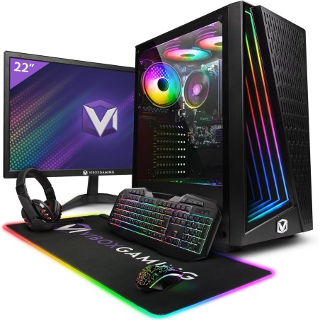 VIBOX VI-20 PC Gamer Complet • 22" Écran • AMD Ryzen 3 3200G 4,0 GHz • Radeon Vega 8 • 16 Go RAM • 480 Go SSD • Windows 11 • WiF
