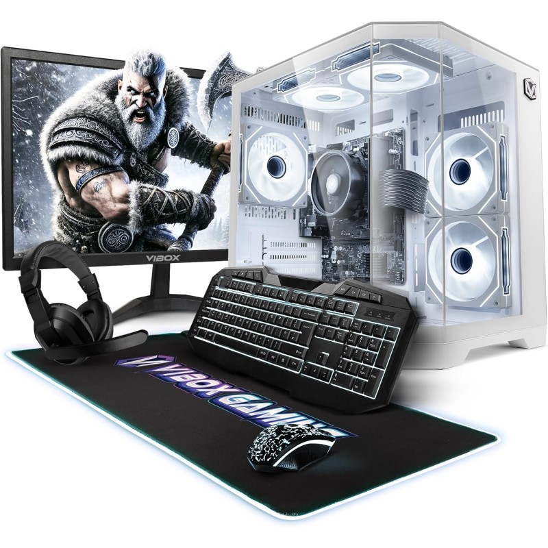 VIBOX PC Gamer Complet • 22" Écran • AMD Ryzen 3 3200G 4,0 GHz • Radeon Vega 8 • 16 Go RAM • 1 to NVMe M.2 SSD • Windows 11 • Wi