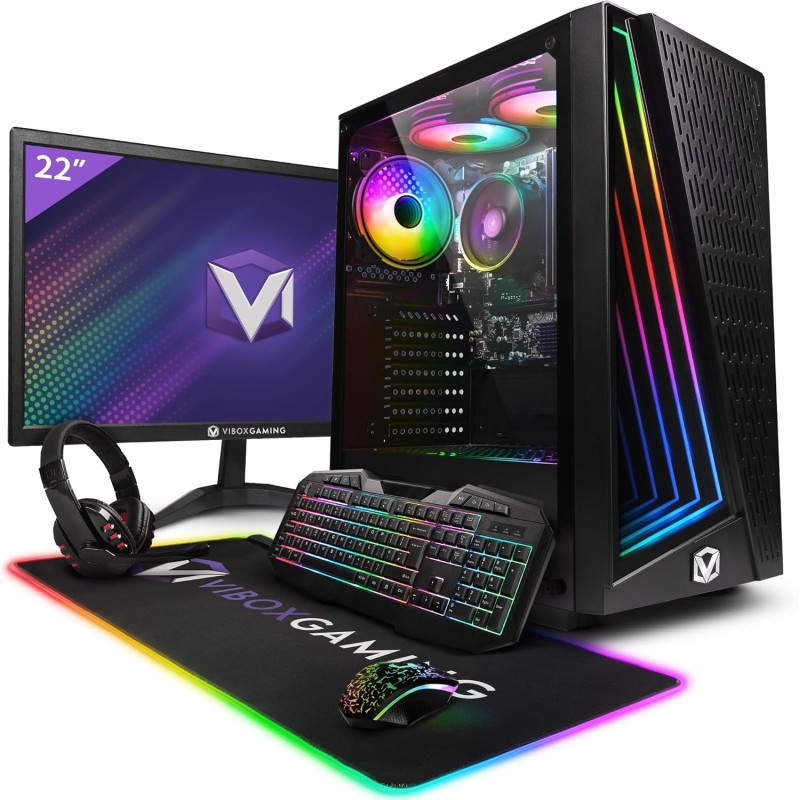 VIBOX I-4 PC Gamer Complet • 22" Écran • AMD Ryzen 3 3200G 4,0 GHz • Radeon Vega 8 • 16 Go RAM • 500 Go NVMe M.2 SSD • Windows 1