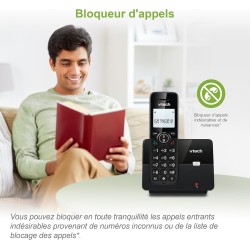 VTECH CS2001 Téléphone sans Fil DECT à 2 combinés pour la Maison avec bloqueur d'appels indésirables, Longue portée fiable jusqu