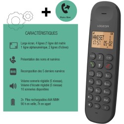 Logicom ILOA 150 Téléphone Fixe sans Fil sans Répondeur - Solo - Téléphones analogiques et dect - Noir