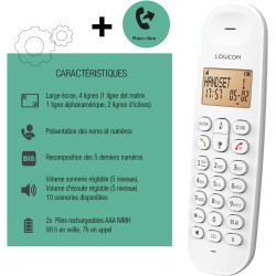 Logicom ILOA 150 Téléphone Fixe sans Fil sans Répondeur - Solo - Téléphones analogiques et dect - Blanc
