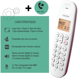 Logicom ILOA 150 Téléphone Fixe sans Fil sans Répondeur - Solo - Téléphones analogiques et dect - Framboise