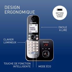Panasonic Duo KX-TG6822FRB Téléphone Numérique sans fil DECT avec Répondeur Wi-Fi Noir