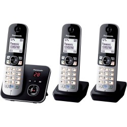 Panasonic KX-TG6823FRB DECT Téléphone Numérique Sans Fil Répondeur Numérique, Base et 3 Combinés, Haut-Parleur Mains Libres, Ide