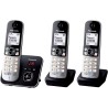 Panasonic KX-TG6823FRB DECT Téléphone Numérique Sans Fil Répondeur Numérique, Base et 3 Combinés, Haut-Parleur Mains Libres, Ide