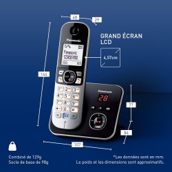 Panasonic cordless phone kx-tg6821, single, argent, with answering machine