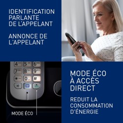 Panasonic KX-TG6811FRB DECT Téléphone Numérique Sans Fil, Base et Combiné Mains Libres, Identification de l'Appelant, Blocage de