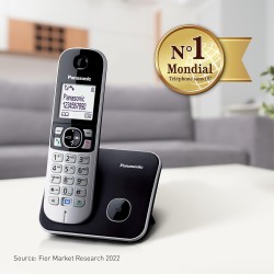 Panasonic KX-TG6811FRB DECT Téléphone Numérique Sans Fil, Base et Combiné Mains Libres, Identification de l'Appelant, Blocage de