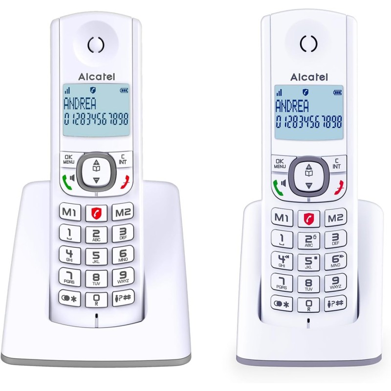 ALCATEL F530 Duo - Téléphone Fixe Sans Fil DECT - Grand Écran Rétroéclairé - Mains Libres - Fonction Blocage Des Appels - 2 Touc