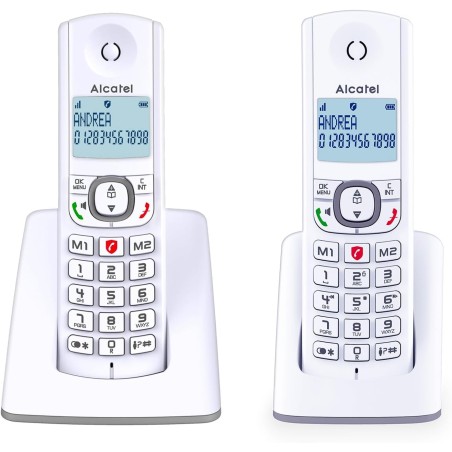 ALCATEL F530 Duo - Téléphone Fixe Sans Fil DECT - Grand Écran Rétroéclairé - Mains Libres - Fonction Blocage Des Appels - 2 Touc