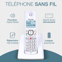 ALCATEL F530 Duo - Téléphone Fixe Sans Fil DECT - Grand Écran Rétroéclairé - Mains Libres - Fonction Blocage Des Appels - 2 Touc
