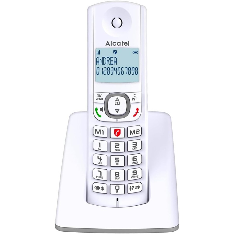ALCATEL F530 - Téléphone Fixe Sans Fil DECT - Grand Écran Rétroéclairé - Mains Libres - Fonction Blocage Des Appels - 2 Touches 
