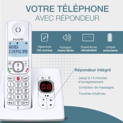 ALCATEL F530 Voice - Téléphone Fixe Sans Fil DECT Avec Répondeur - Grand Écran Rétroéclairé - Mains Libres - Fonction Blocage De