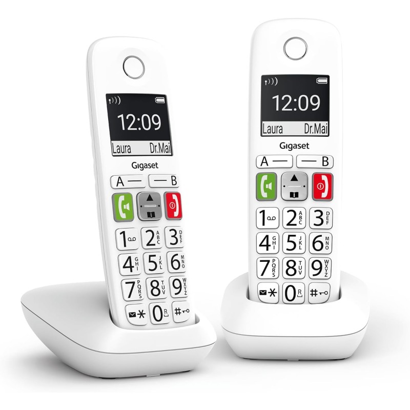 Gigaset E290 Duo - Téléphone Fixe sans Fil Blanc, 2 combinés avec Grand écran rétroéclairé, larges Touches, Fonction Blocage D'a