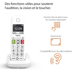 Gigaset E290 Duo - Téléphone Fixe sans Fil Blanc, 2 combinés avec Grand écran rétroéclairé, larges Touches, Fonction Blocage D'a