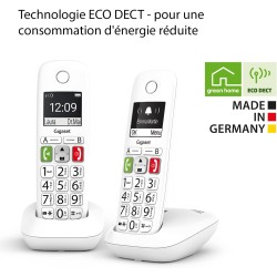 Gigaset E290 Duo - Téléphone Fixe sans Fil Blanc, 2 combinés avec Grand écran rétroéclairé, larges Touches, Fonction Blocage D'a